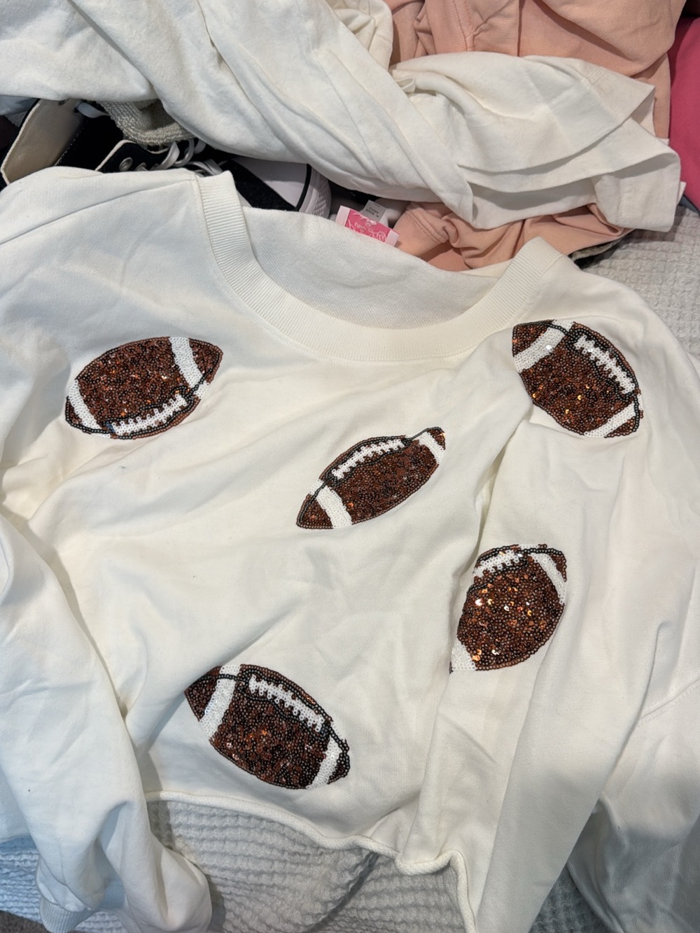 White Sequin Football Sweatshirt